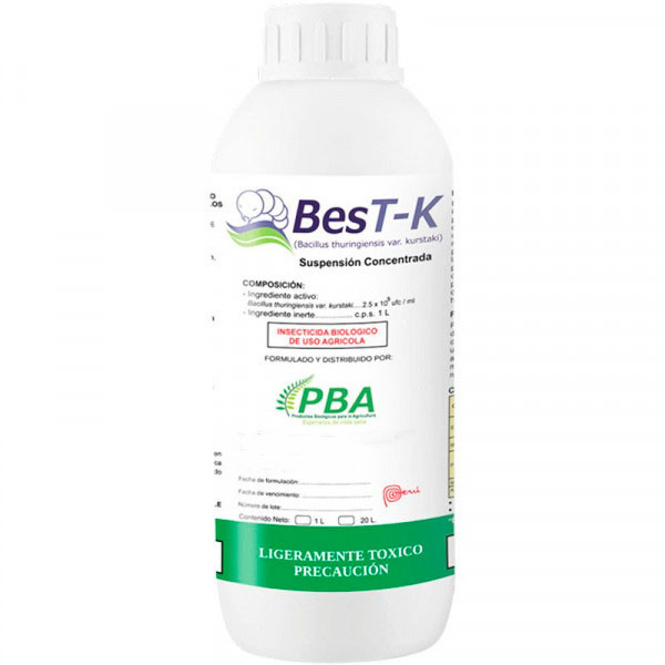 Best K SC 1L, Insectida biologico Bacteria entomopatogeno Bacillus thuringiensis var kurstaki, PBA