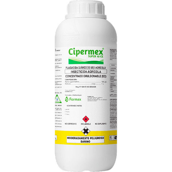Cipermex Super 10 EC 1L, Alfacipermetrina Insecticida Accion Contacto Ingestion, Farmex