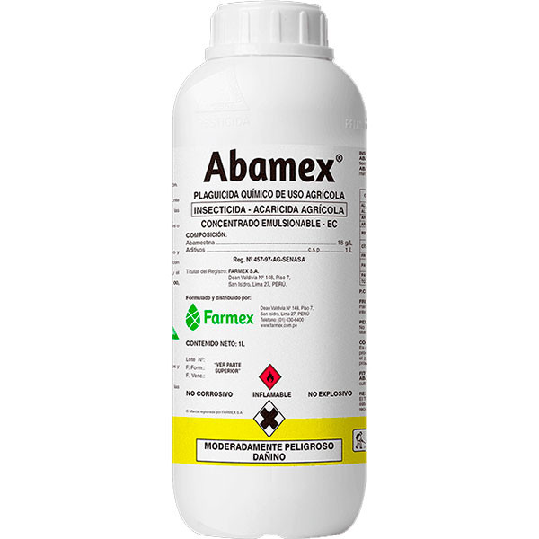 Abamex 1L, Abamectina Insecticida Acaricida Accion Contacto Via Estomacal, Farmex