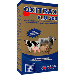 Oxitrax Flu 200 50ml, Oxitetraciclina Flunixin Meglumine Antibiotico Antiinflamatorio Inyectable, Farbio