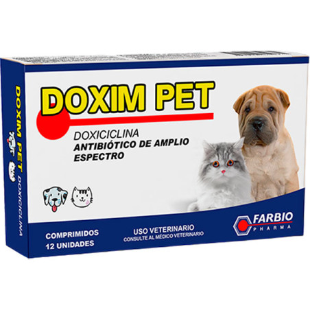 Doxim Pet Caja X 12 TABS, Doxiciclina Antibiotico Amplio Espectro Comprimido Oral, Farbio