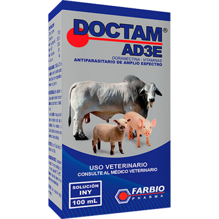 Doctam AD3E 500ml, Doramectina Vitaminas Antiparasitario Amplio Espectro Inyectable, Farbio