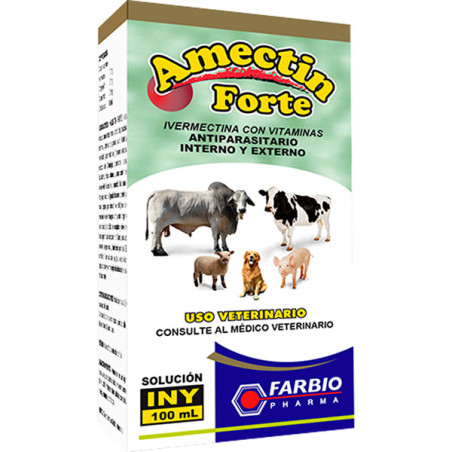 Amectin Forte 100ml, Antiparasitario Externo Interno Inyectable, Farbio