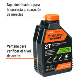 Aceite Sintetico 400ml 14oz Para 20L Gasolina motor 2 Tiempos Motos Desbrozadoras Motosierras, Truper ACES-20 17625