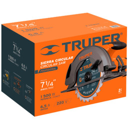 Sierra Circular Truper Profesional 1500W 5500RPM Incluye Disco 24D, SICI-7-1/4A3-2 11005 Truper