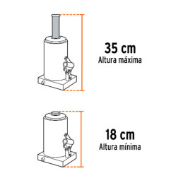 Gata de Botella 2 Toneladas, Con Tornillo de Extension, Altura Max 350 mm, GAT-2 14810 Truper