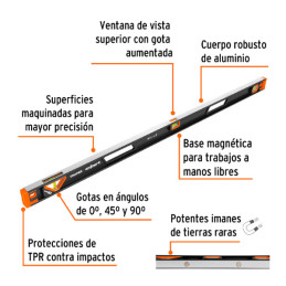 Niveles Profesionales Magneticos 48" 122cm Aluminio TPR, Truper 14629