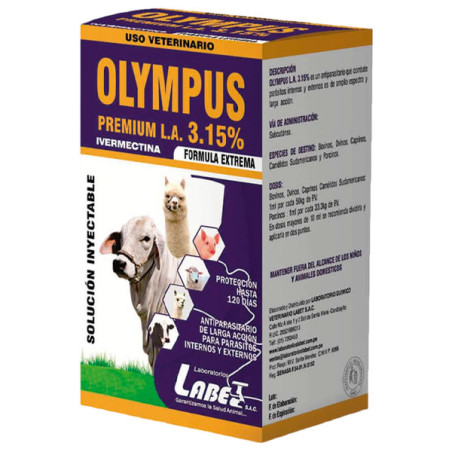 Olympus Premium LA 3.15% 100ml Ivermectina Antiparasitario Amplio Espectro Inyectable, Labet