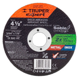 Discos de Corte Metal 4-1/2" x1.2mm OAluminio Inox D7/8 T41, Truper 11901