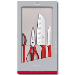 Set de Cuchillos para Cocina 4Piezas Swiss Classic Mango Rojo Victorinox 6.7131.4G