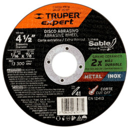 Discos de Corte Metal 4-1/2" x1.6mm OAluminio Inox D7/8 T41, Truper 11974