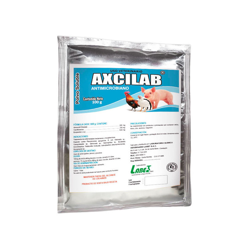  Axcilab 100gr Amoxicilina thihidrato Ciprofloxacina Antibiotico Polvo Soluble, Labet 23.728814 Axcilab 100gr Amoxicilina thihid