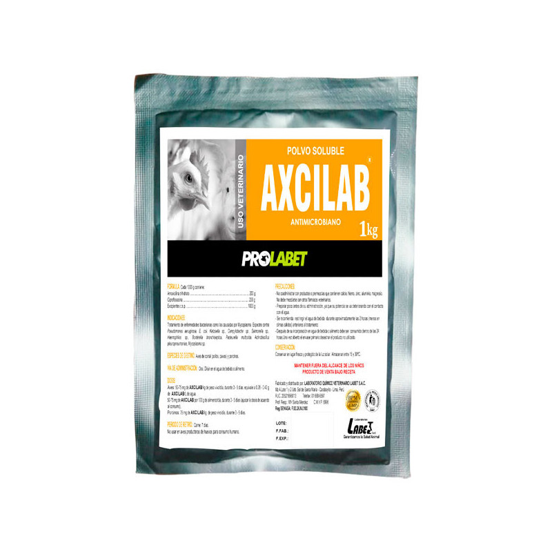  Axcilab 1Kg Amoxicilina thihidrato Ciprofloxacina Antibiotico Polvo Soluble, Labet 144.067797 Axcilab 1Kg Amoxicilina thihidrat