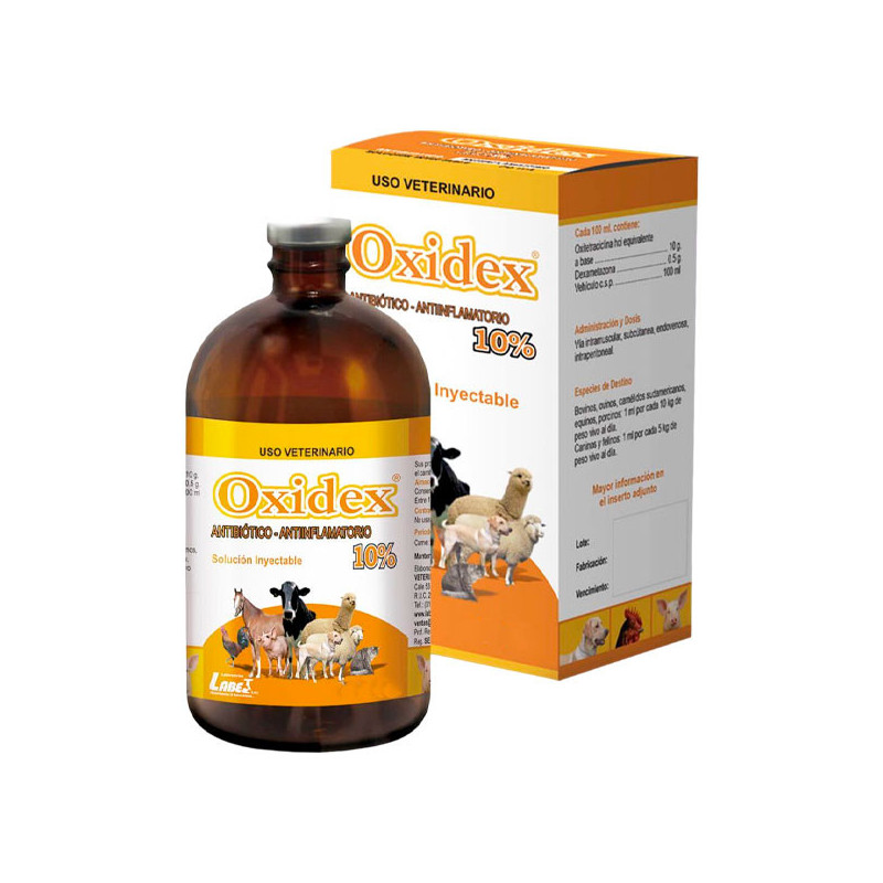  Oxidex 10% 10ml Caja x 24und Oxitetraciclina Dexametasona Antibiotico Inyectable, Labet 96.610169 Oxidex 10% 10ml Caja x 24und 
