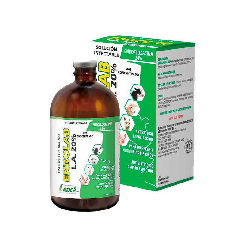  Enrolab LA 20% 20ml Enrofloxacina Antibiotico Inyectable, Labet 11.016949 Enrolab LA 20% 20ml Enrofloxacina Antibiotico Inyecta