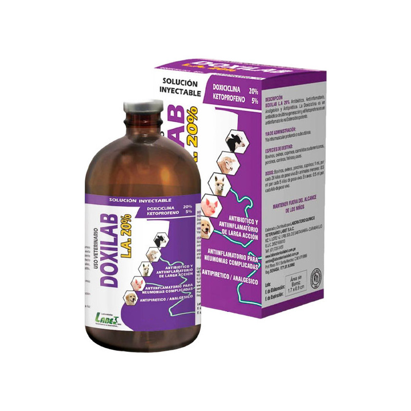 Doxilab LA 20% 250ml Doxiciclina hiclato Ketoprofeno Antibiotico Antiinflamatario Inyectable, Labet 96.610169 Doxilab LA 20% 25 Doxilab LA 20% 250ml Doxiciclina hiclato Ketoprofeno Antibiotico Antiinflamatario Inyectable, Labet 96.610169 Doxilab LA 20% 25