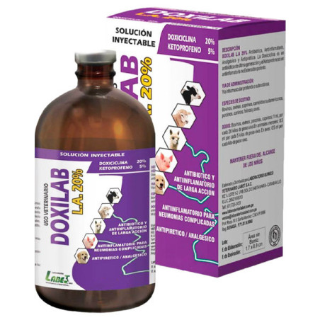  Doxilab LA 20% 20ml Doxiciclina hiclato Ketoprofeno Antibiotico Antiinflamatario Inyectable, Labet 15.254237 Doxilab LA 20% 20m