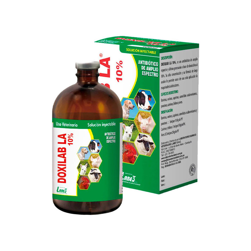 Doxilab LA 10% 100ml Doxiciclina hiclato Antibiotico Amplio Espectro Inyectable, Labet 32.20339 Doxilab LA 10% 100ml Doxiciclin Doxilab LA 10% 100ml Doxiciclina hiclato Antibiotico Amplio Espectro Inyectable, Labet 32.20339 Doxilab LA 10% 100ml Doxiciclin