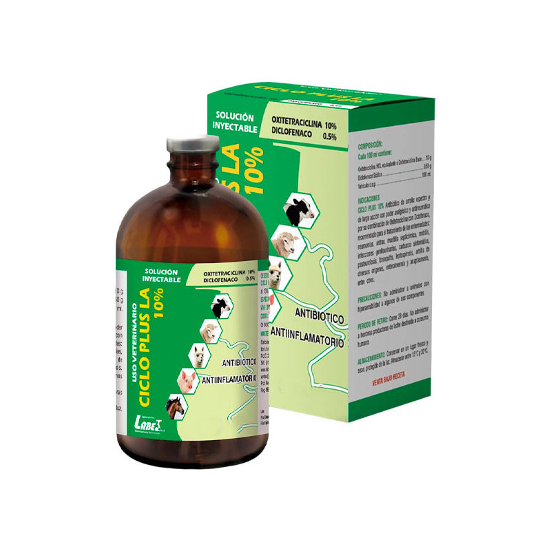  Cicloplus LA 10% 100ml Oxitetraciclina Diclofenaco Antibiotico Inyectable, Labet 22.881356 Cicloplus LA 10% 100ml Oxitetracicli