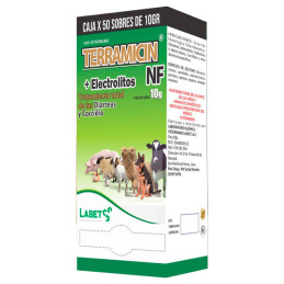  Terramicin NF 10gr Caja x 50Sobres Oxitetraciclina+ELECTROLITOS Antibiotico Antidiarrea Polvo Soluble, Labet 101.694915 Terrami
