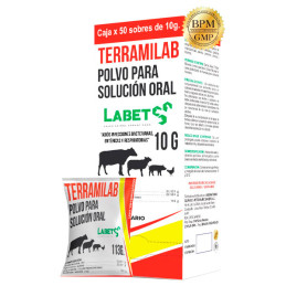 Terramilab 10gr Caja x 50Sobres Oxitetraciclina Neomicina sulfato Antibiotico Polvo Soluble, Labet