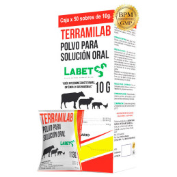  Terramilab 10gr Caja x 50Sobres Oxitetraciclina Neomicina sulfato Antibiotico Polvo Soluble, Labet 114.40678 Terramilab 10gr Ca