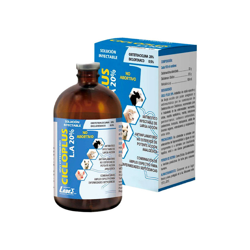  Cicloplus LA 20% 500ml Oxitetraciclina Diclofenaco Antibiotico Analgesico Antiinflamatorio Inyectable, Labet 105.084746 Ciclopl