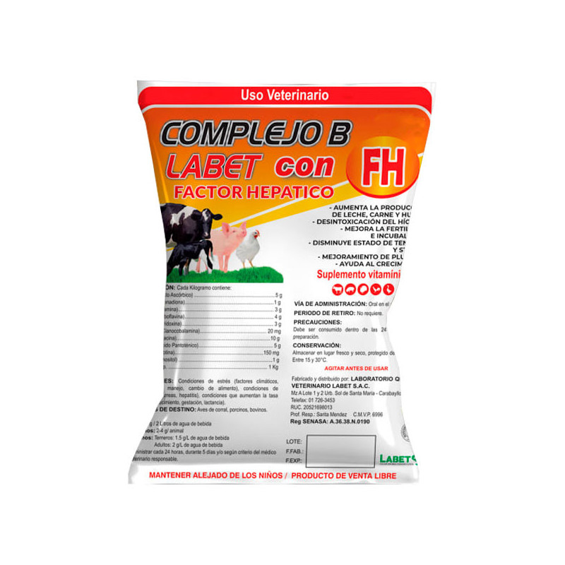Complejo B con FH 100gr Suplemento Vitaminico FactorHepatico Polvo Soluble, Labet 14.40678 Complejo B con FH 100gr Suplemento V Complejo B con FH 100gr Suplemento Vitaminico FactorHepatico Polvo Soluble, Labet 14.40678 Complejo B con FH 100gr Suplemento V