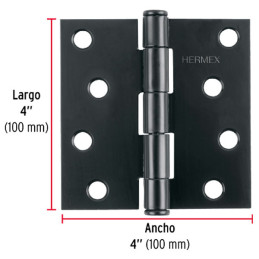  Bisagras cuadrada 4" Acero Negro Mate Capuchina CPlana 2.5mm Hermex 46709 5.084746 Bisagras cuadrada 4" Acero Negro Mate Capuch