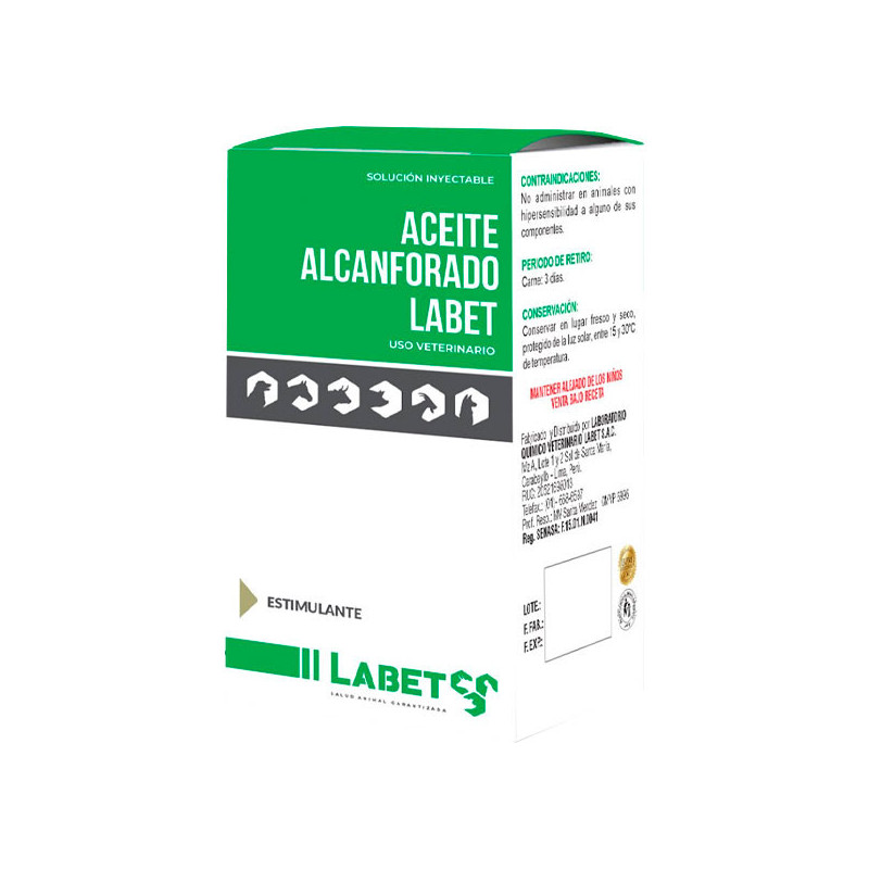  Aceite Alcanforado 100ml Alcanfor Estimulante de Sistema Respiratorio Cardiovascular Inyectable, Labet 33.898305 Aceite Alcanfo