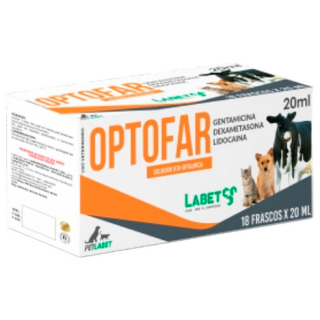  Optofar 20ml caja x 18und  Gentamicina Dexametasona Antibiotico Antiinflamatorio Susp Oral, Labet 208.474576 Optofar 20ml caja 