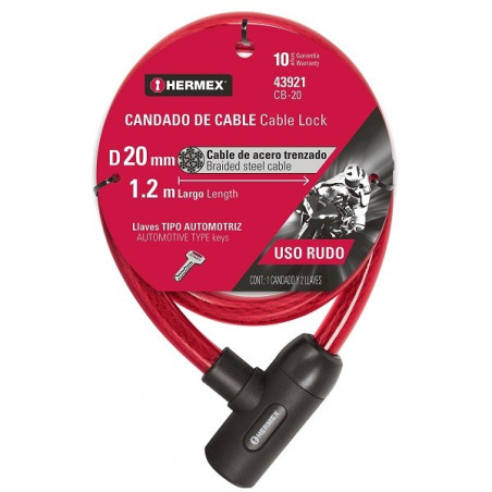 Cable de Seguridad con llave 20mm 1.20m, en acero con cubierta PVC