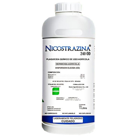  Nicostrazina 1L, Nicosulfuron+Atrazina, Herbicida sistemico selectivo controla gramineas, hoja ancha en maiz, Capeagro 93.22033