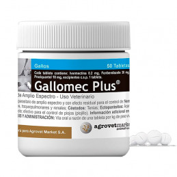 Gallomec Plus 50tab, Antiparasitario amplio espectro para Gallos de Pelea, Agrovet