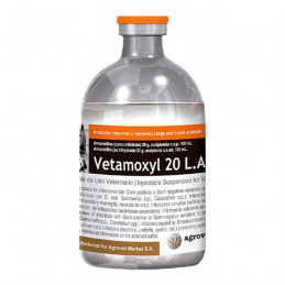 Vetamoxyl 20 LA 100ml, Antibiotico Penicilanico semisintetico Amplio espectro Inyectable, Agrovet