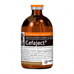 Cefaject 100ml, Ceftiofur Clorhidrato 5% Antibiotico Cefalosporinico Cero Residuos Inyectable, Agrovet