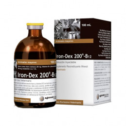 Iron-Dex 200 B12 100ml Suplemento Mineral Vitaminico Inyectable, Agrovet