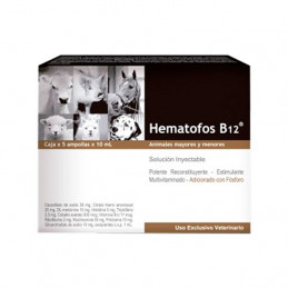 Hematofos B12 10ml Ampollas Cajax5, Estimulante multivitaminico Inyectable, Agrovet