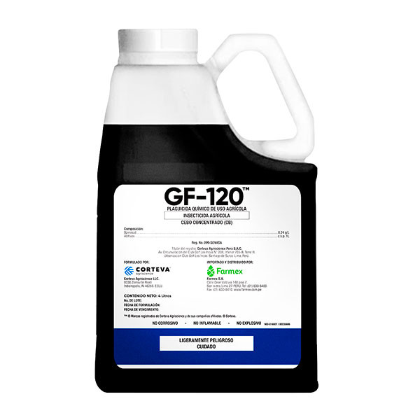 Cebo Concentrado GF-120 4L, Insecticida Spinosad 0,24 g/L Accion Via Oral Mosca de la Fruta, Corteva